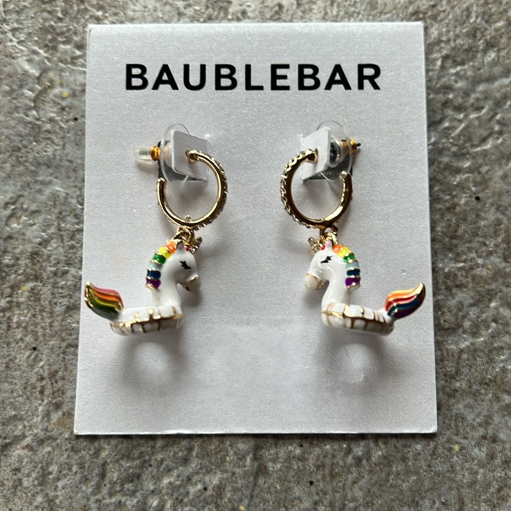 Baublebar Pool Day Unicorn Statement Huggie Earrings. NWT